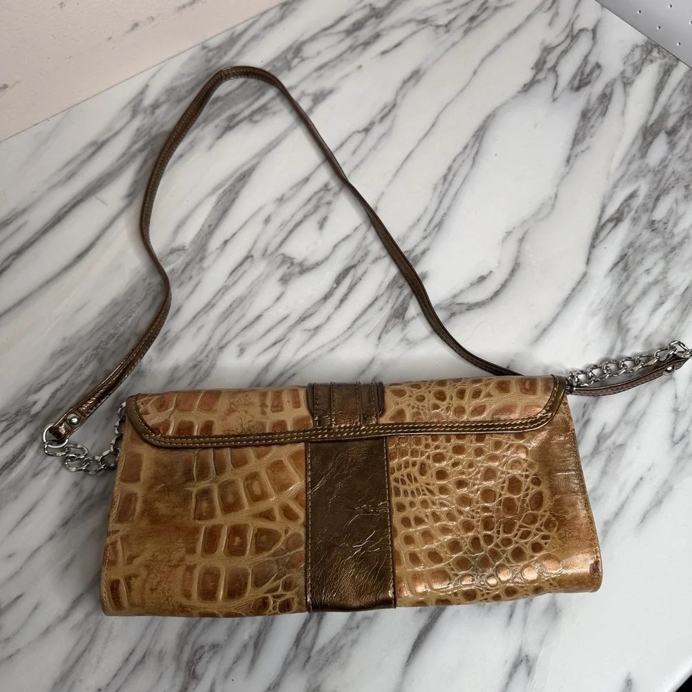 MC Marc Chantal Y2K metallic bronze croc embossed buckle shoulder bag Baguette